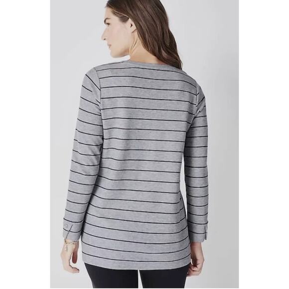 J.Jill Top Womens Small Grey Striped Textured Patch Pocket Knit Tunic Cotton - Picture 3 of 11